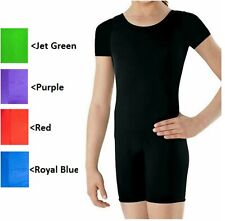 Girls Shiny Short Sleeve Unitard Bodysuit Dance/Gymnastics/PE/Swim Leotard