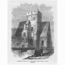IRELAND Ancient Church of St Doulagh near Dublin - Antique Print 1865