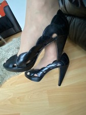 Sexy real black leather platform shoes size 5.5 , EU 38