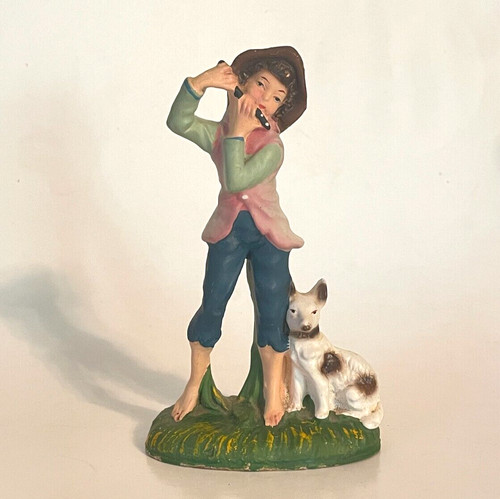 Vtg boy playing - flute, w/