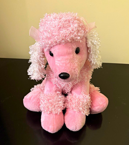 Pink white poodle dog plush - poodle,