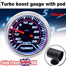 52mm 2" Universal Turbo Boost Gauge White Backlight With Free Gauge Pod 0~ 35Psi