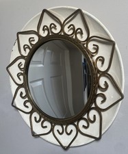Vintage Convex Wall Mirror Sunburst Style Mid Century Metal Scroll Frame 32cm Di