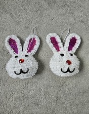 Bunny Rabbit White Tinsel Tree Decorations ×2