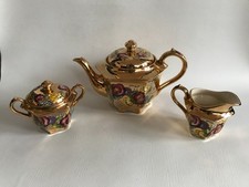 SADLER pattern 1692  Gold Painted Floral Tea Pot /lidded sugar/jug