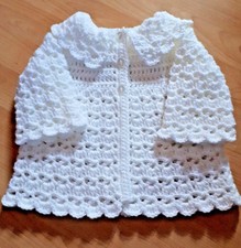 Handmade Hand Crocheted Baby DK Collared Matinee Coat/Jacket/Cardigan 