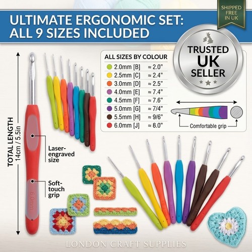 9pcs ergonomic crochet - 9pcs, hooks