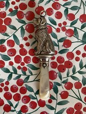 Antique Chester Silver Dog Teether And Rattle, With MOP Teether.