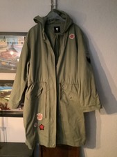 V by VERY khaki military style coat with hood. Size 24. Used in good condition.