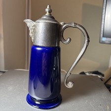 Vintage Wade Falstaff Cobalt Blue Ceramic Claret Jug with Silver Plate fittings