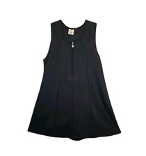 Girls Navy School Pinafore Dress Pleated Heart Zip Front Uniform