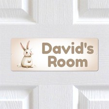 Personalised Any Text Rabbit METAL Door Sign. Kids Bedroom, Nursery.  Boys Girls