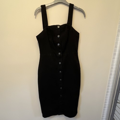 Black denim pinafore dress - black,