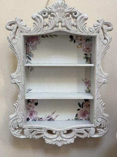 Ornate white wall curio - white, shelf