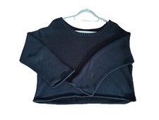 Hebbeding Black Cropped Jumper Roll Hem Sz 2 Medium Boxy Cotton