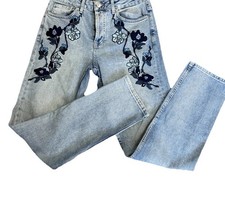 Topshop Moto Vintage Embroidered Floral Denim Jeans Size 10 W28 L34 • Y2K Retro