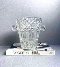 Vintage French Crystal Champagne Bucket, Diamond Detail, Bar Cart Decor