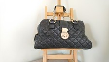 Jaeger Black Leather Quilted Hand Bag, Gold-Tone Chain Detail Strap