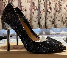 multi coloured glitter pointed toe high heel shoes with silver heels size 7
