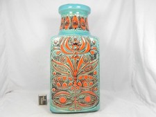 Rare 70’s Bodo Mans Design Bay Pottery Vase 96 45 Turquoise & Red Color Combi