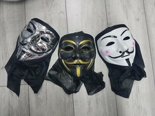 HOODED Anonymous Hacker V for Vendetta Halloween Mask White Chrome Black Gold
