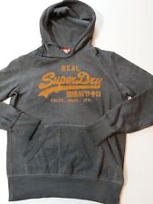 Superdry Hoodie Adult Medium Grey & Yellow Logo Hooded Sweatshirt Sweater
