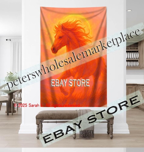 Fire horse tapestry - fire, 3d