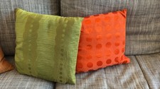 Pair Of 1960s Vintage  Cushions Green Orange Curtains to Match 