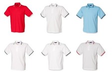 Gents Tipped Polo Shirt Mens Henbury Cotton Mix White Red T-shirt Top H450
