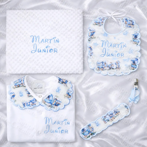 Boys baby white blue bib - white,