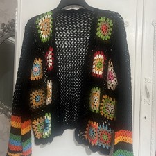 Handmade Crochet Cardigan, Granny Square, Retro Hippie Boho Bohemian 12-14
