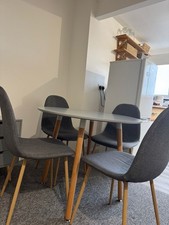 Wooden Dining Table and Chairs 4 Set Leather Seat Kitchen Room Furniture