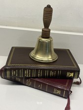 Vintage Hand Held Brass School Bell Turned Oak Wooden Handle