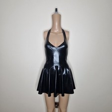 Breathless black Latex Rubber designer halter skater dress fetish wear london
