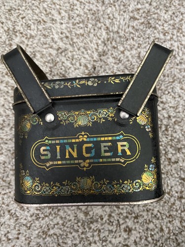 Singer tin sewing box with - sewing,