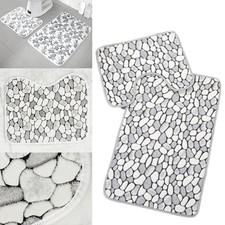 2Pcs Soft Polyester Bath Pedestal Mat Toilet Non-Slip Washable Floor Rugs Set