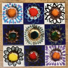 Jean Powell Vintage Tiles  x 9 Lunar Ceramics Denbighshire 1970s Welsh Retro