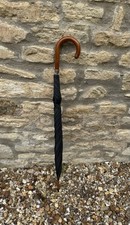 Peerless Black Umbrella Malacca Crook Handle Metal Cuff