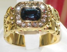 Mens gold ring sapphire nugget
