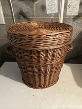 Vintage Large Wicker Basket Laundry Woven Brown Hamper Lid Retro Storage