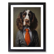 English Springer Spaniel in a Suit Framed Canvas Wall Art Print Poster Picture