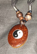 Yin Yang Coconut Necklace - 17" Long - 34mm Pendant - New