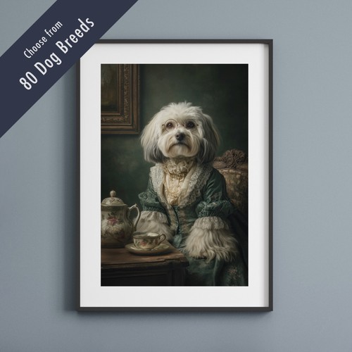Funny dog tea party - tea, print