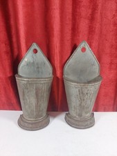 Vintage Pair Of Galvanised Garden Wall Pockets