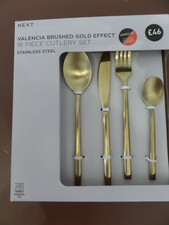 NEXT Valencia 16 Piece Brushed Gold Stainless Steel Cutlery Set BNIP