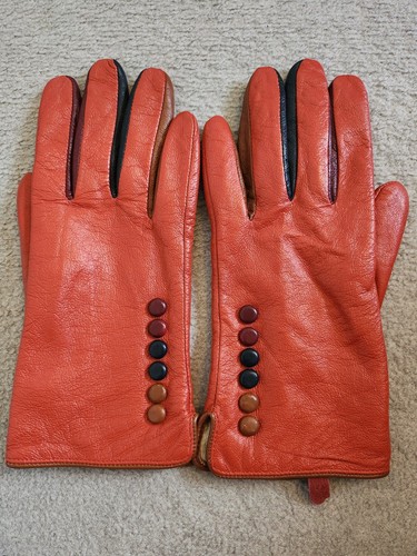 Red orange leather gloves size - leather,
