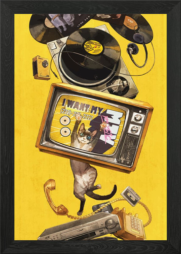Retro tech cat framed wall - retro,