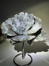 Hand-Carved Moss Agate Flower