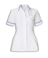 WOMENS NURSES HEALTHCARE TUNIC DENTAL SALON NHS WHITE WITH COLOURED TRIM INS32WH