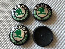 4x Skodas Alloy Wheel Hub Centre Cap Center Caps VRS Black / Green 56mm 5.6cm